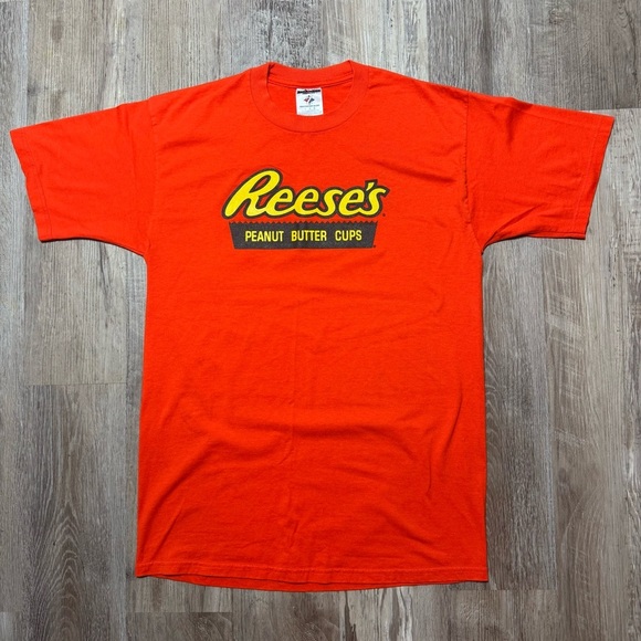 Reese's peanut butter cup y2k vintage Orange Graphic T-Shirt men’s L - Picture 2 of 5